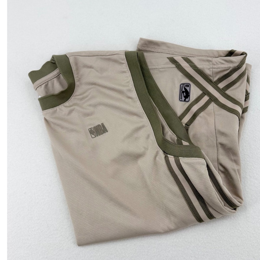 NBA Basketball Tank Top Mens Medium Tan Olive Mesh Striped Excellent